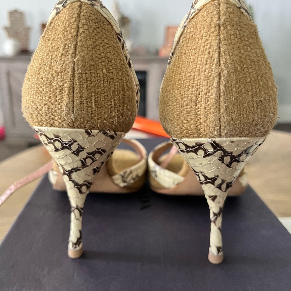 Prada Python Leather Textile Slingback Heel 39 Na… - image 4